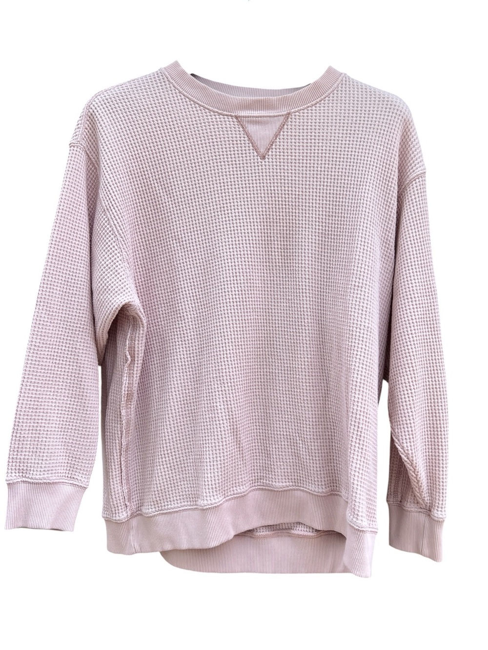 Aerie Light Pink Waffle Crewneck Oversized Sweater Size Large